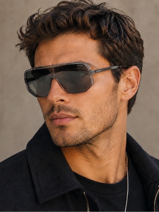 Guess Other - Guess Smoke Mirror Shield Men’s Sunglasses Oversized Wrap Shield Silver | NWT
